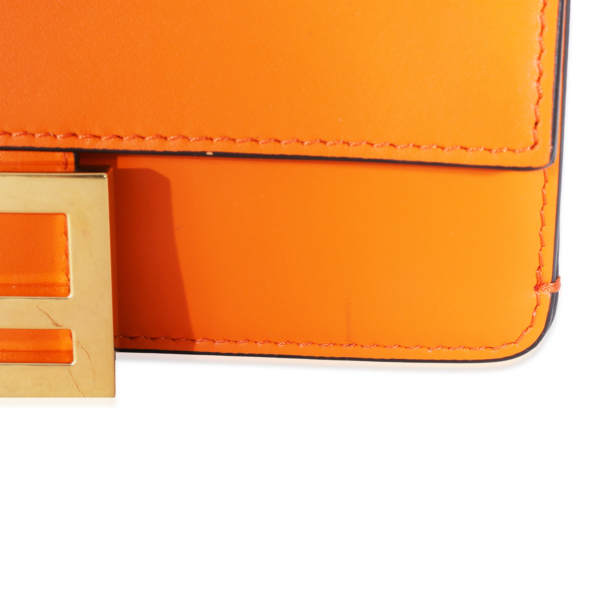 Fendi Orange Calfskin Mini Flat Baguette with Brown 'Strap You' Strap Handbag sv