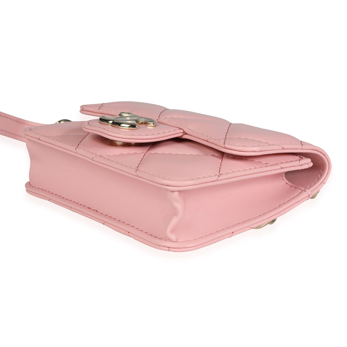 Chanel Pink Quilted Lambskin Elegant Chain Mini Belt Bag Handbag clasp