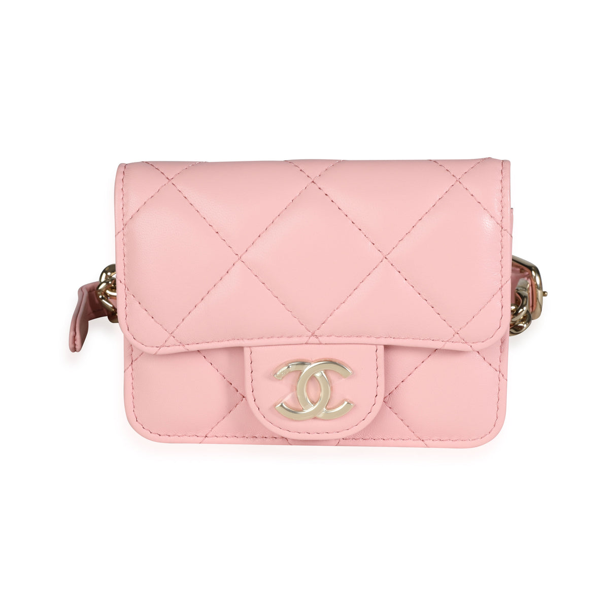 Chanel Pink Quilted Lambskin Elegant Chain Mini Belt Bag Handbag fv