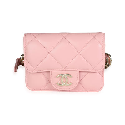Chanel Pink Quilted Lambskin Elegant Chain Mini Belt Bag Handbag fv