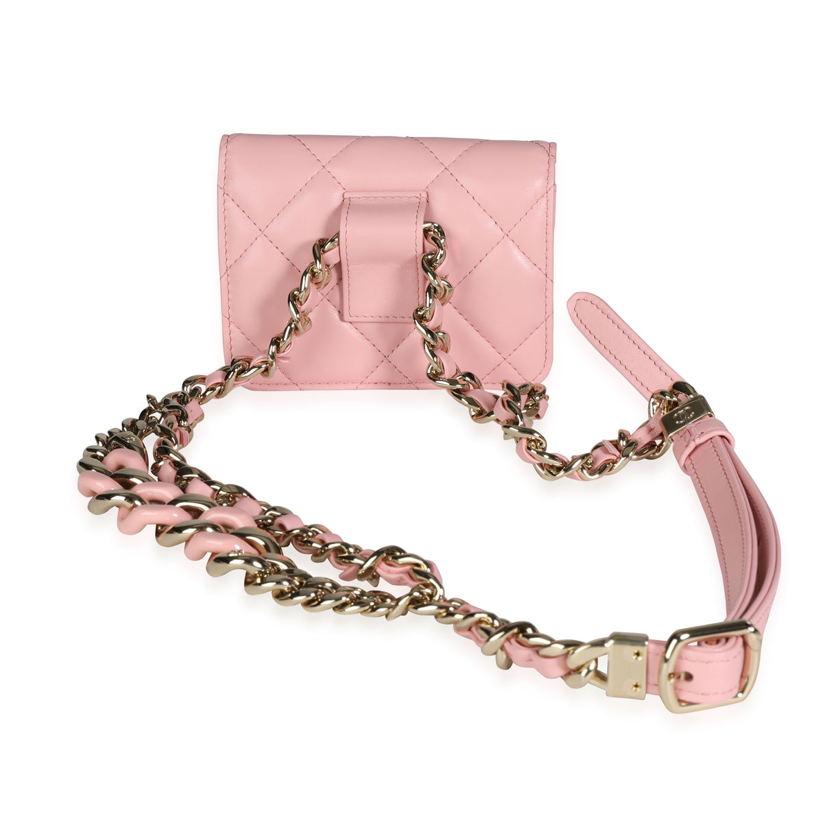 Chanel Pink Quilted Lambskin Elegant Chain Mini Belt Bag Handbag pv