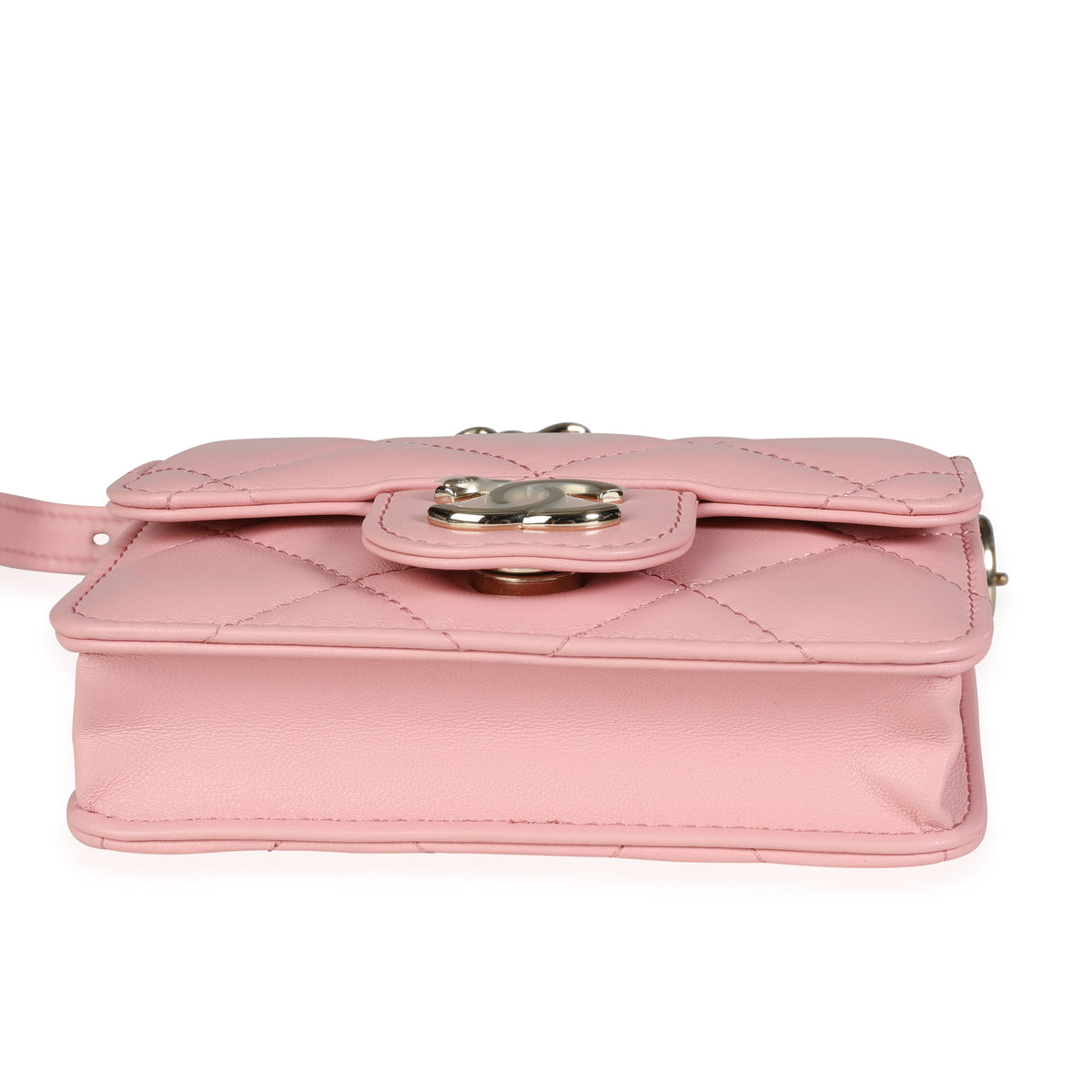 Chanel Pink Quilted Lambskin Elegant Chain Mini Belt Bag Handbag stamp