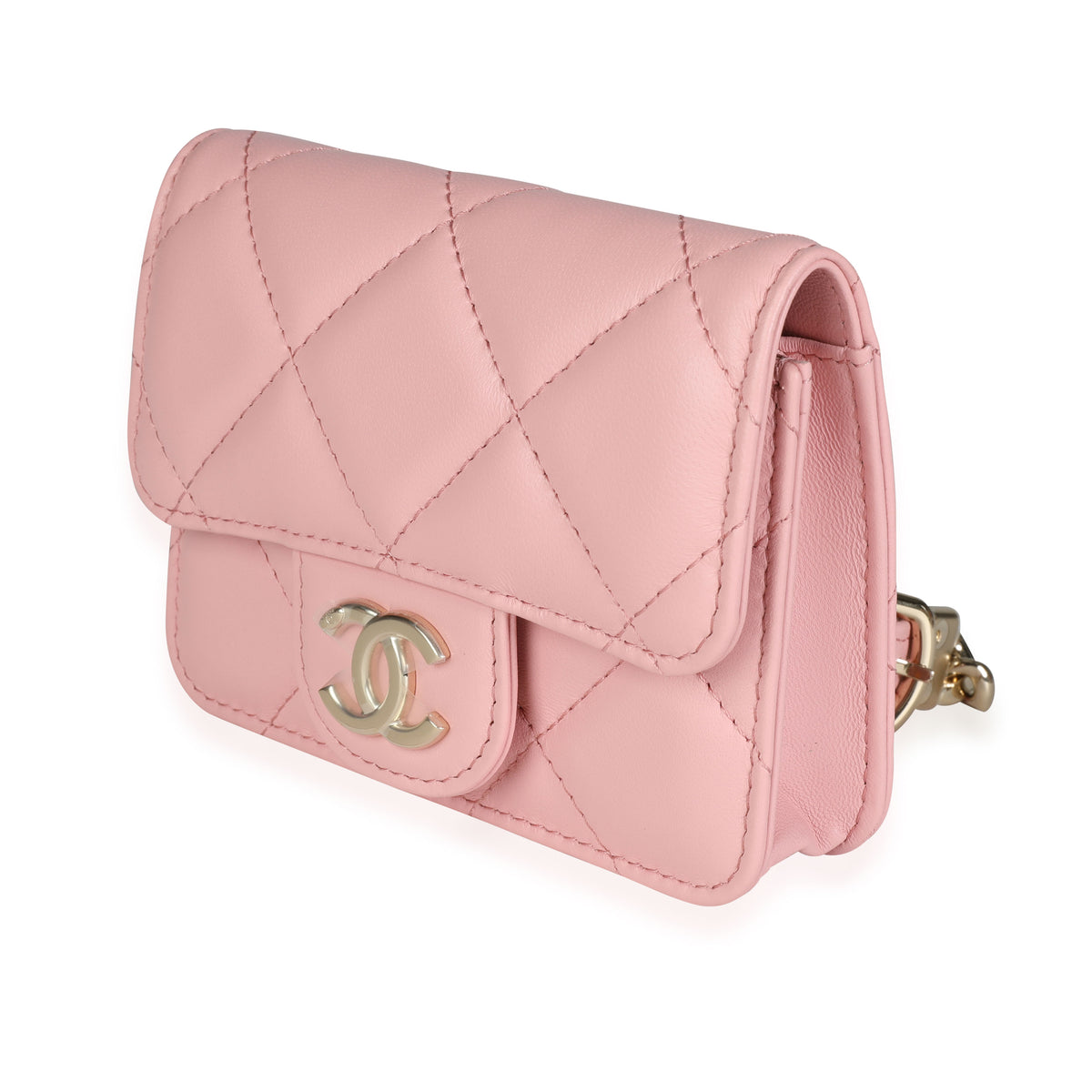 Chanel Pink Quilted Lambskin Elegant Chain Mini Belt Bag Handbag sv