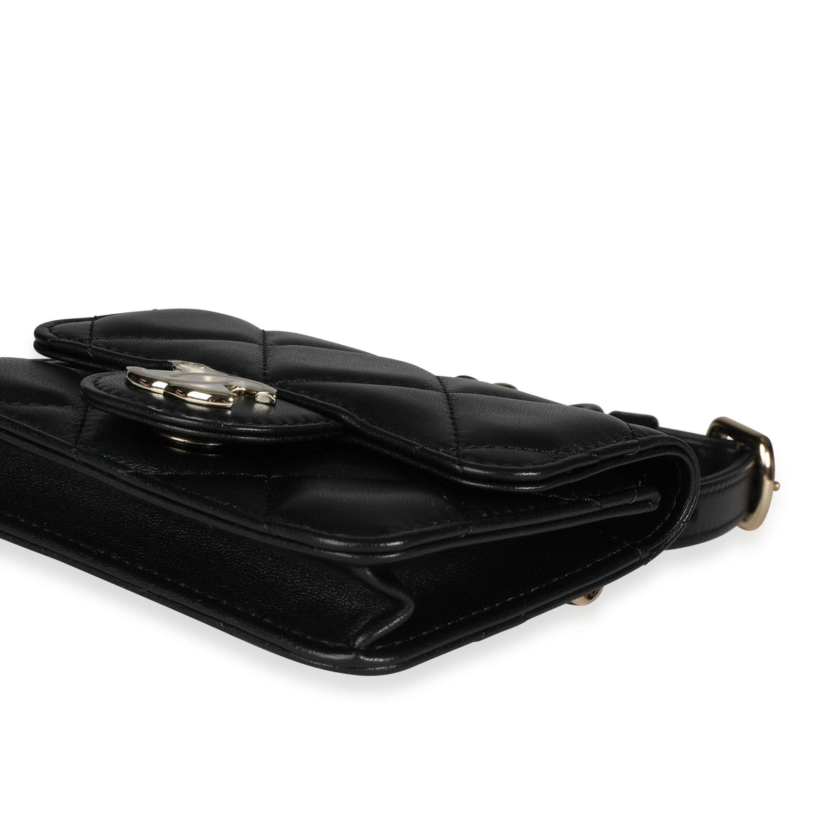 Chanel Black Quilted Lambskin Elegant Chain Mini  Belt Bag Handbag clasp