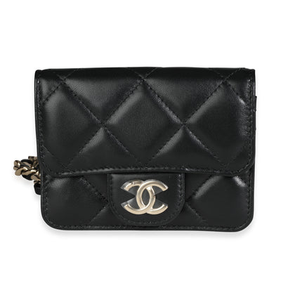 Chanel Black Quilted Lambskin Elegant Chain Mini  Belt Bag Handbag fv