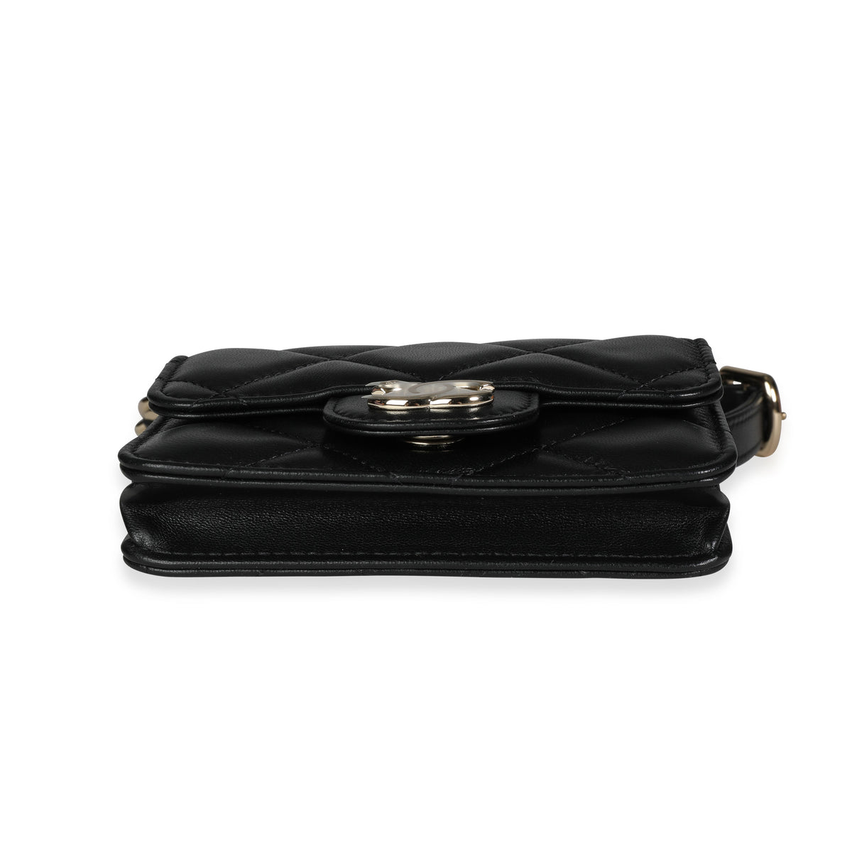 Chanel Black Quilted Lambskin Elegant Chain Mini  Belt Bag Handbag stamp
