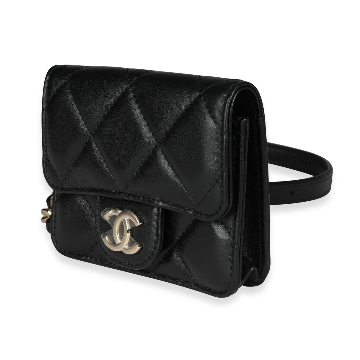 Chanel Black Quilted Lambskin Elegant Chain Mini  Belt Bag Handbag sv