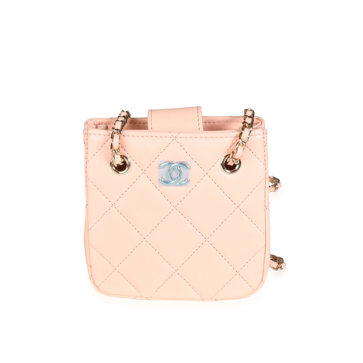 Chanel Pink Quilted Lambskin Tiny Shopping Bag Handbag fv