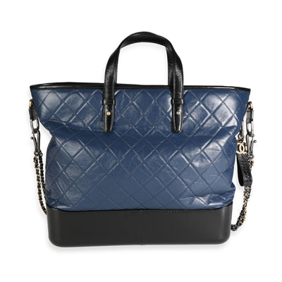 Chanel Black & Blue Quilted Calfskin Large Gabrielle Shopping Tote Handbag fv