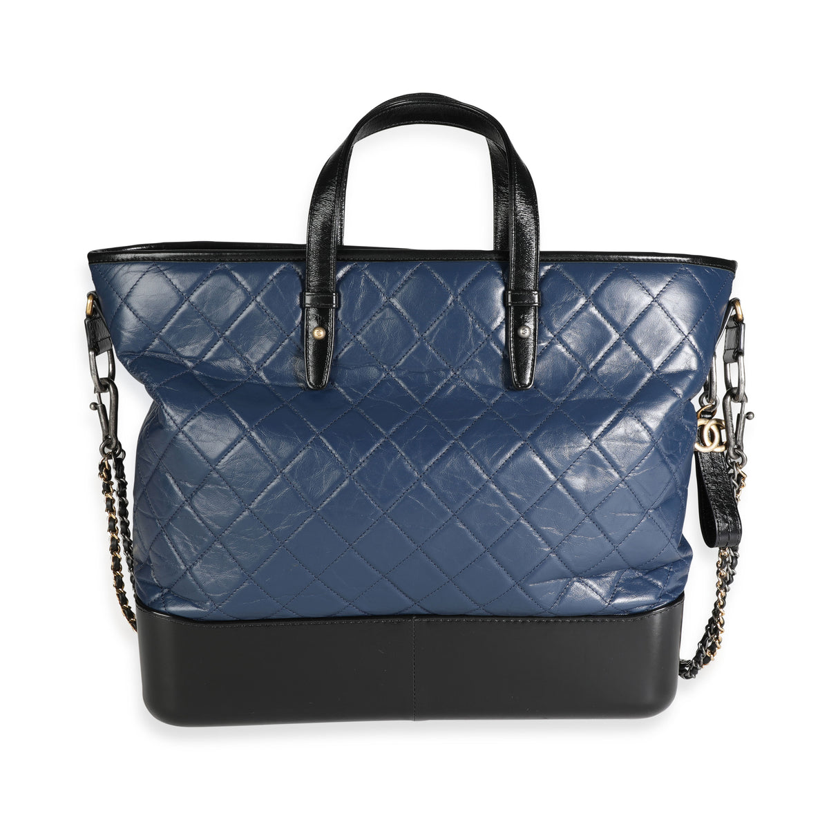 Chanel Black & Blue Quilted Calfskin Large Gabrielle Shopping Tote Handbag fv