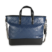 Chanel Black & Blue Quilted Calfskin Large Gabrielle Shopping Tote Handbag fv