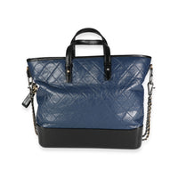 Chanel Black & Blue Quilted Calfskin Large Gabrielle Shopping Tote Handbag pv