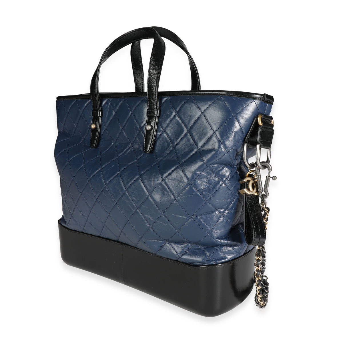 Chanel Black & Blue Quilted Calfskin Large Gabrielle Shopping Tote Handbag sv