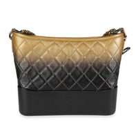Chanel Black & Gold Ombré Quilted Goatskin Medium Gabrielle Hobo Handbag fv