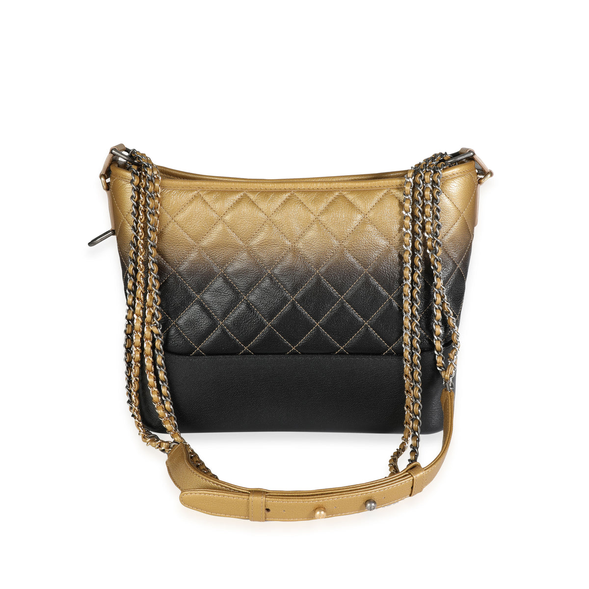 Chanel Black & Gold Ombré Quilted Goatskin Medium Gabrielle Hobo Handbag pv