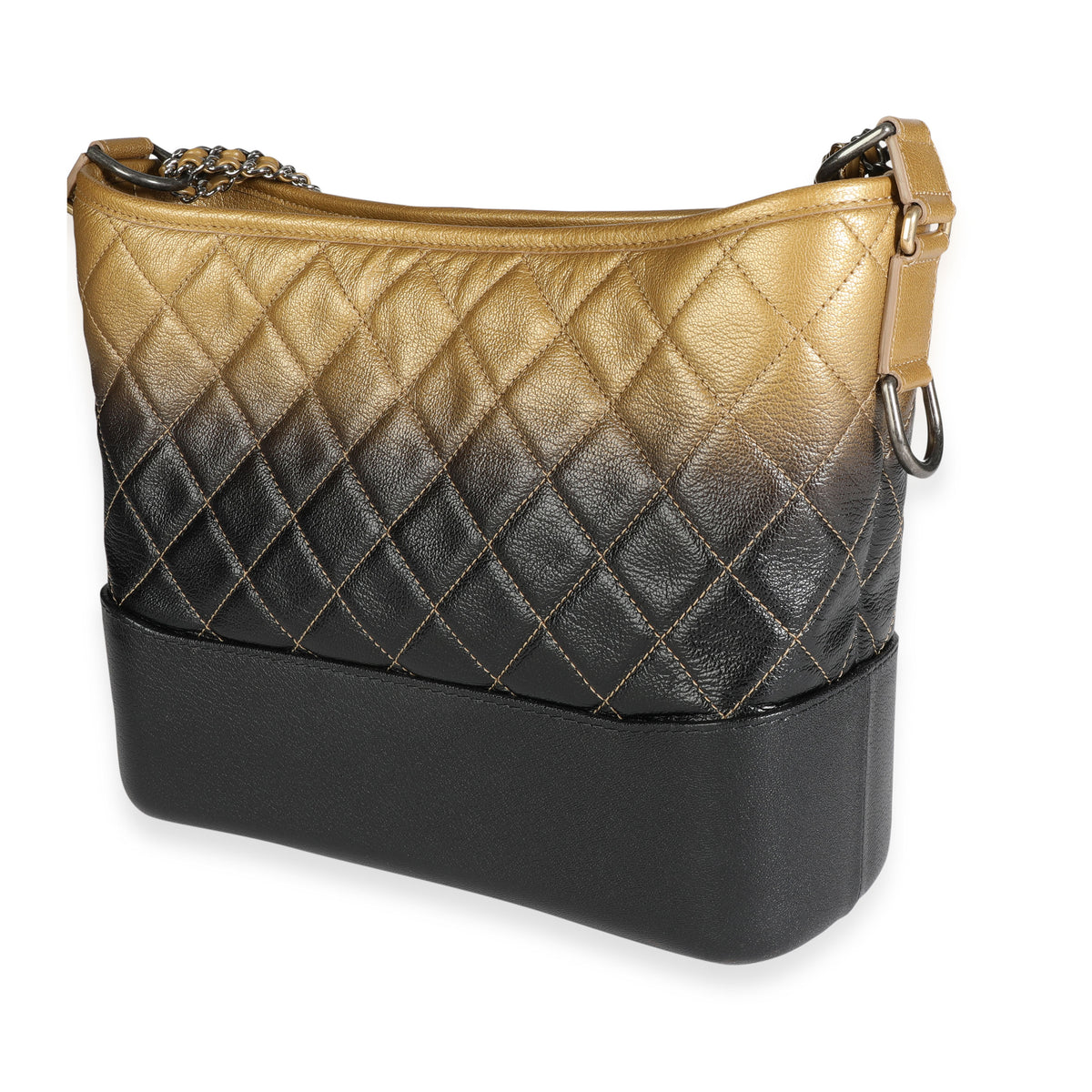 Chanel Black & Gold Ombré Quilted Goatskin Medium Gabrielle Hobo Handbag sv