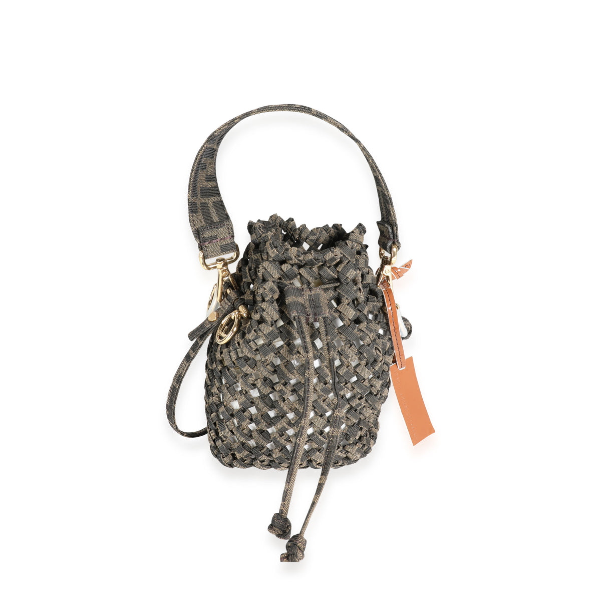 Fendi Brown Jacquard Interlace Canvas Mini Mon Tresor Handbag fv