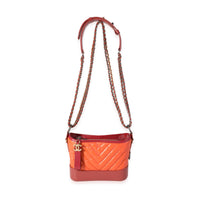 Chanel Orange & Red Aged Calfskin Chevron Quilted Small Gabrielle Hobo Handbag bv