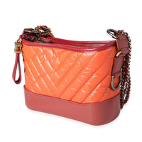 Chanel Orange & Red Aged Calfskin Chevron Quilted Small Gabrielle Hobo Handbag sv