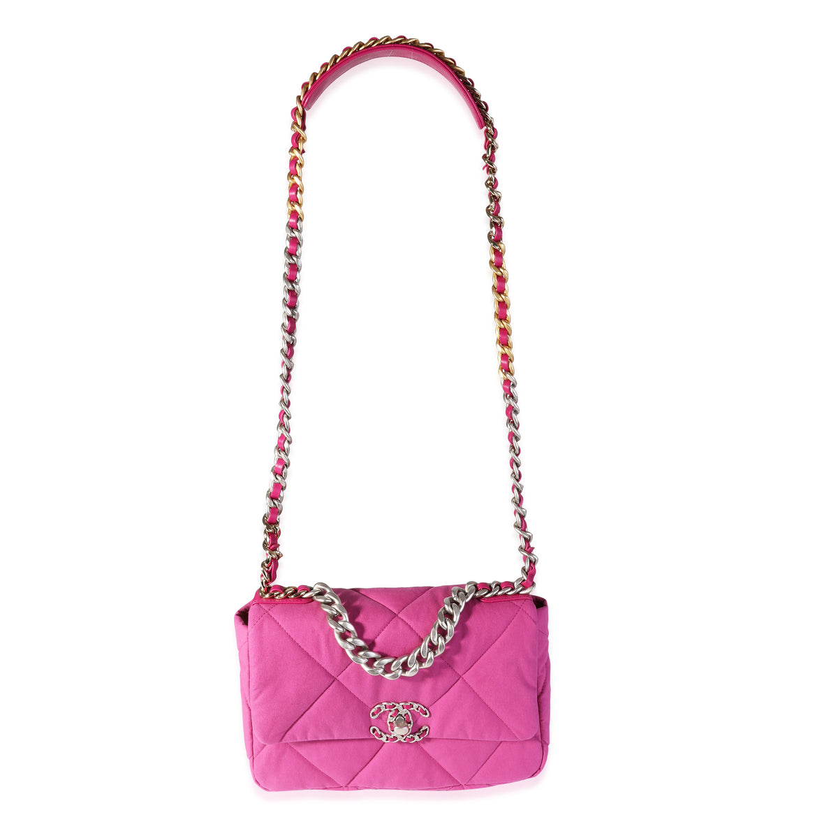 Chanel Fuchsia Quilted Cotton Medium  19 Flap Bag Handbag stamp