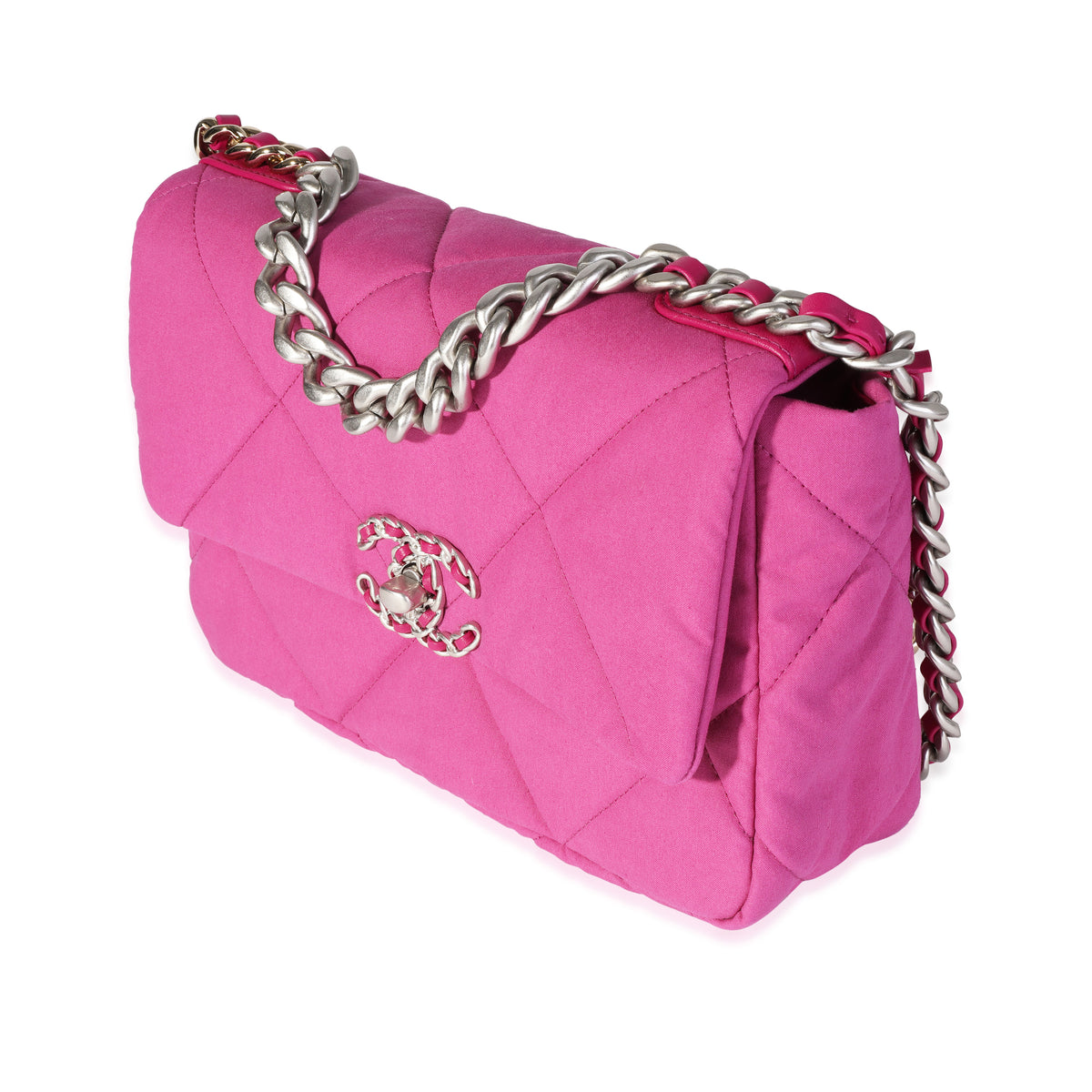 Chanel Fuchsia Quilted Cotton Medium  19 Flap Bag Handbag sv