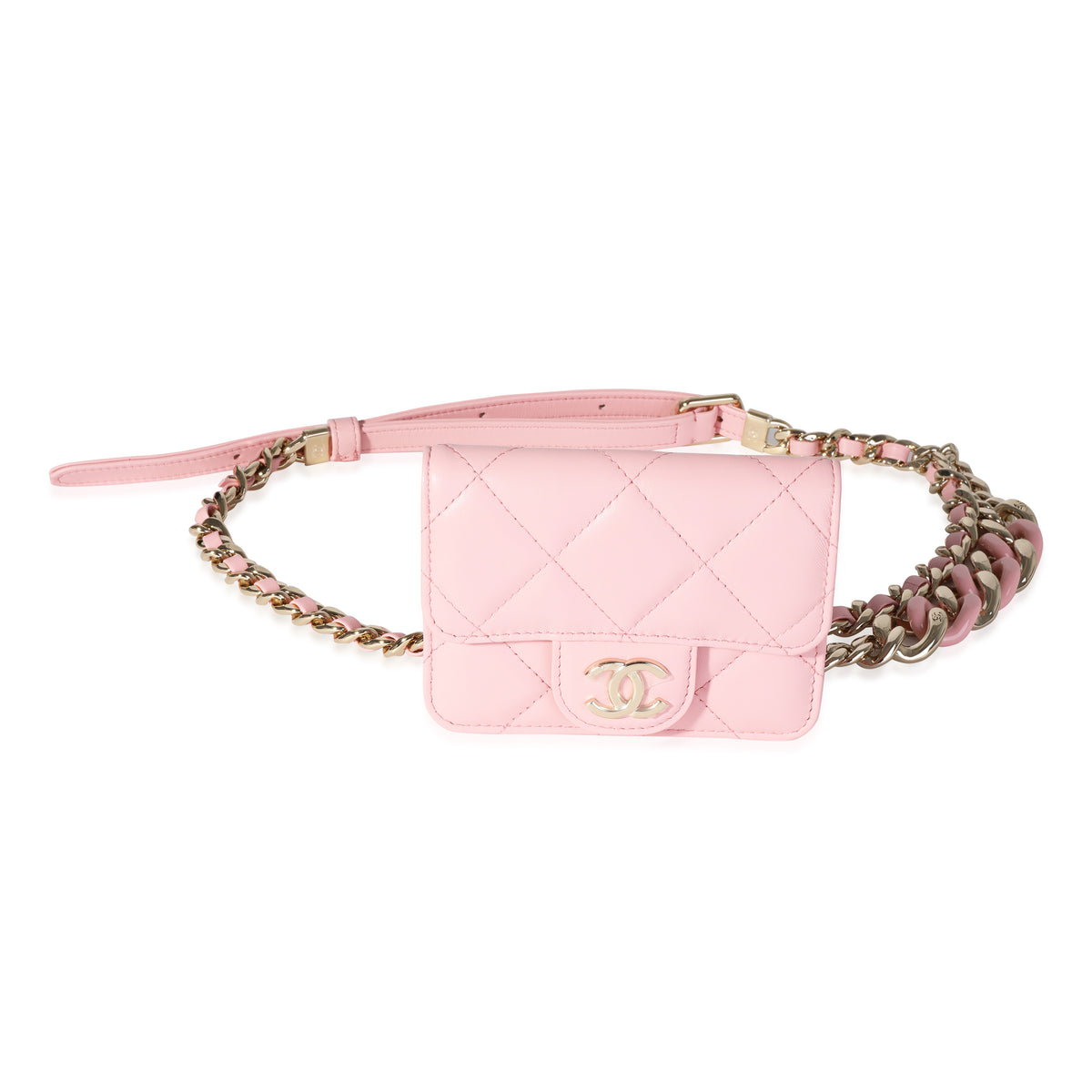 Chanel Pink Quilted Lambskin Elegant Chain Belt Bag Handbag fv