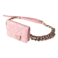 Chanel Pink Quilted Lambskin Elegant Chain Belt Bag Handbag sv