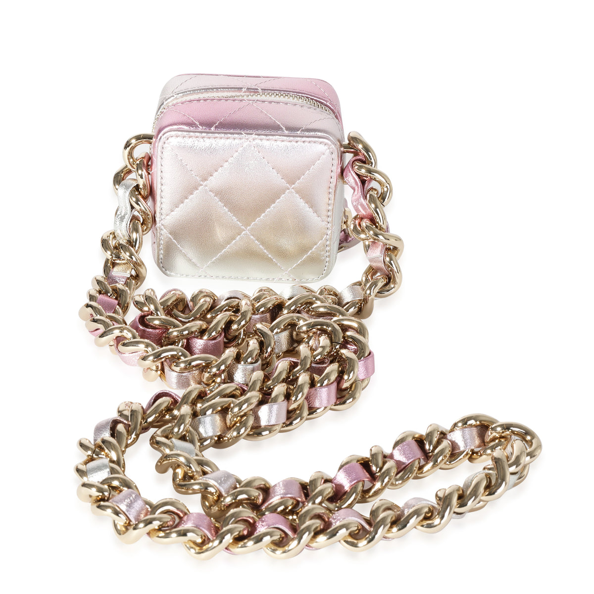 Chanel Metallic Lambskin Quilted Coco Punk Clutch With Chain Handbag pv
