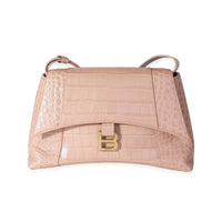 Balenciaga Beige Croc Embossed Hourglass Downtown Shoulder Bag Handbag fv