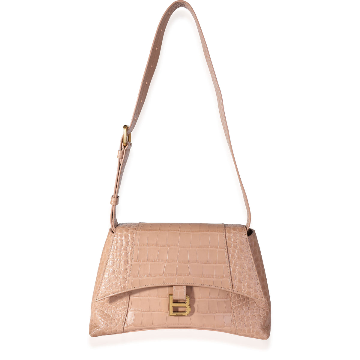 Balenciaga Beige Croc Embossed Hourglass Downtown Shoulder Bag Handbag pv