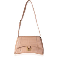 Balenciaga Beige Croc Embossed Hourglass Downtown Shoulder Bag Handbag pv
