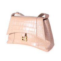 Balenciaga Beige Croc Embossed Hourglass Downtown Shoulder Bag Handbag sv