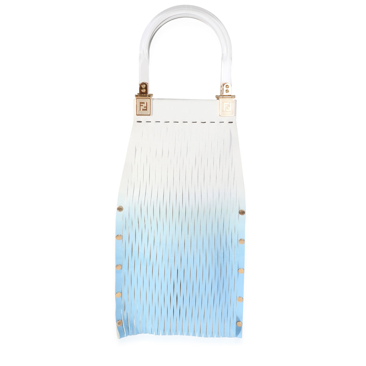 Fendi Blue Gradient Laser Cut Patent & Suede Sunny Top Handle Bag Handbag fv