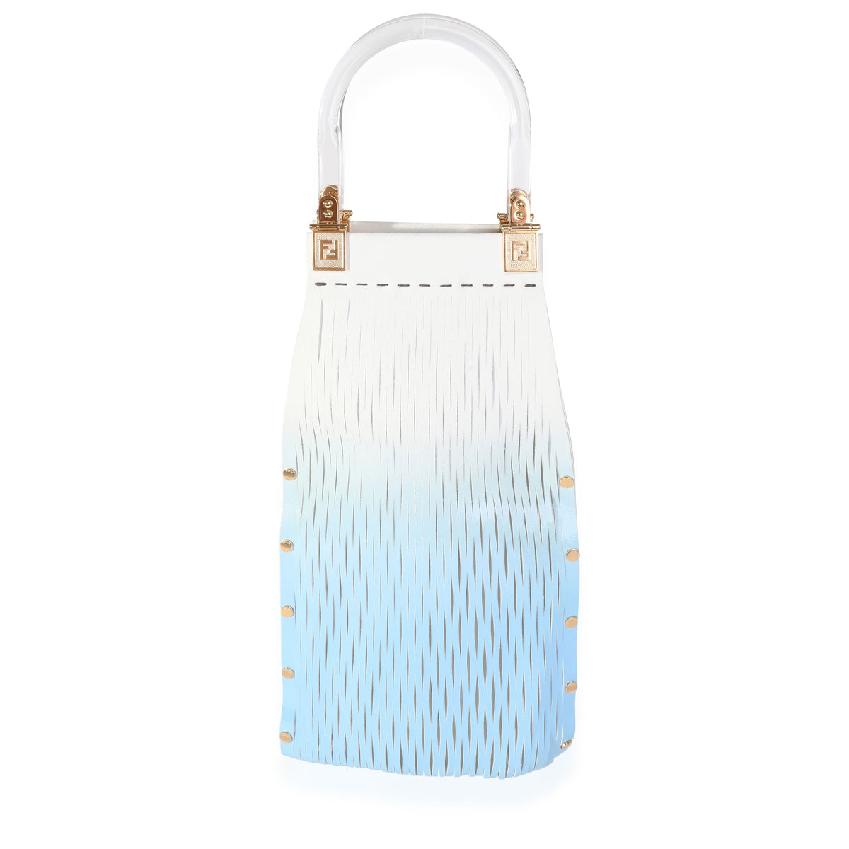 Fendi Blue Gradient Laser Cut Patent & Suede Sunny Top Handle Bag Handbag pv