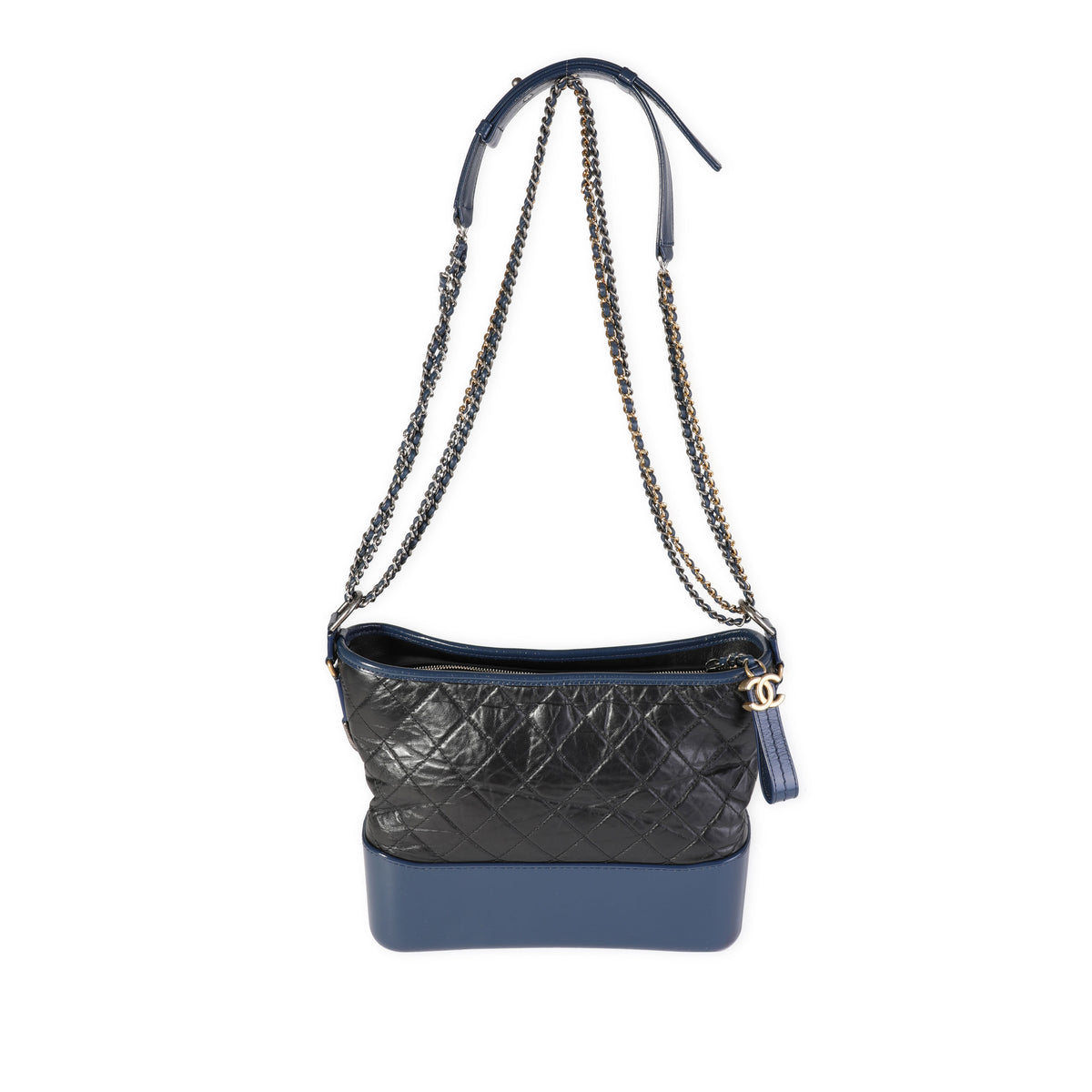 Chanel Black & Blue Quilted Aged Calfskin Large Gabrielle Hobo Handbag bv