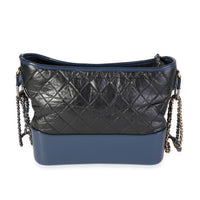 Chanel Black & Blue Quilted Aged Calfskin Large Gabrielle Hobo Handbag fv