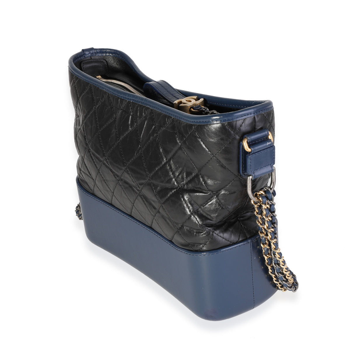 Chanel Black & Blue Quilted Aged Calfskin Large Gabrielle Hobo Handbag sv