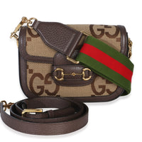 Gucci Brown Jumbo GG Textured Dollar Calfskin Horsebit 1955 Mini Bag Handbag id