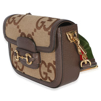 Gucci Camel Monogram Jumbo GG Calfskin Web Small Horsebit 1955 Shoulder Bag Handbag 2