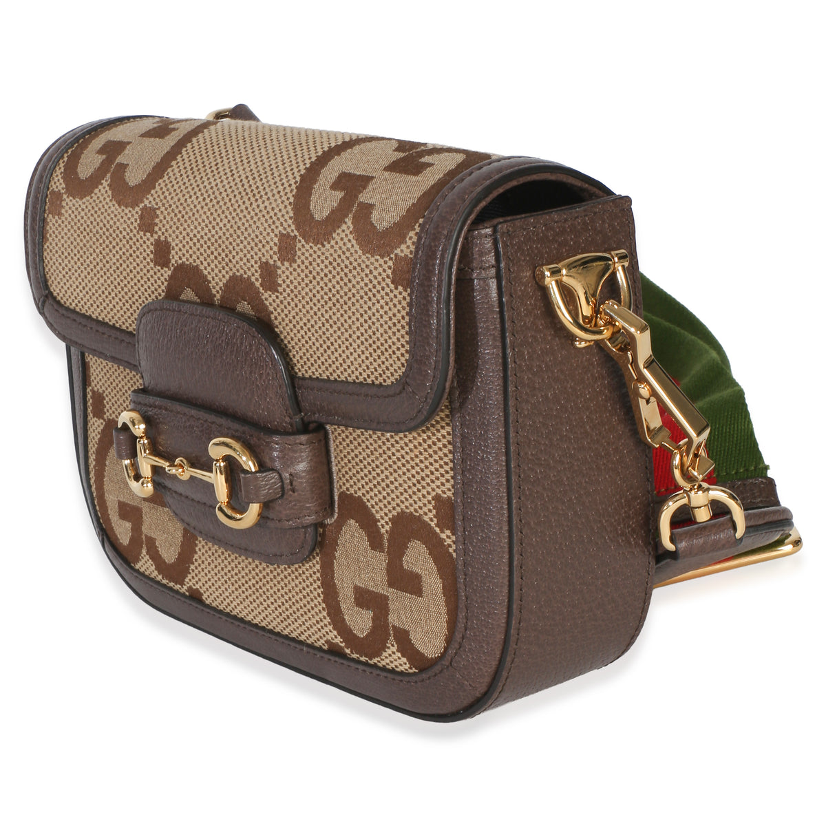 Gucci Camel Monogram Jumbo GG Calfskin Web Small Horsebit 1955 Shoulder Bag Handbag 2