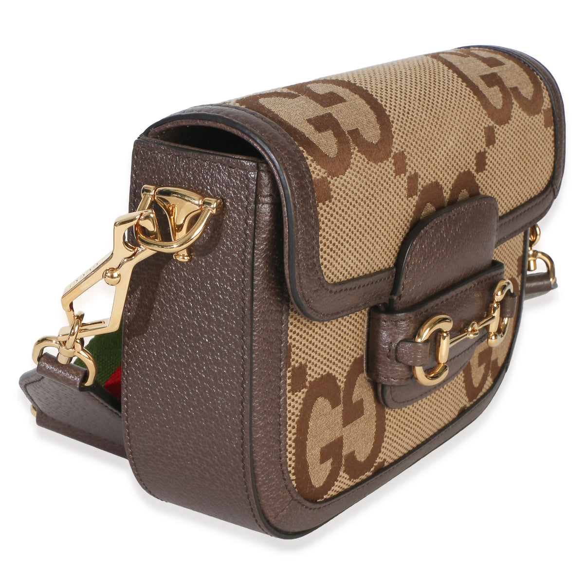 Gucci Camel Monogram Jumbo GG Calfskin Web Small Horsebit 1955 Shoulder Bag Handbag 3