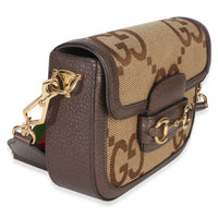 Gucci Camel Monogram Jumbo GG Calfskin Web Small Horsebit 1955 Shoulder Bag Handbag 3