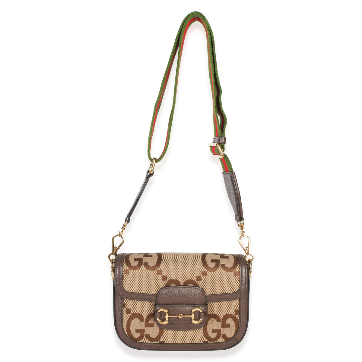 Gucci Camel Monogram Jumbo GG Calfskin Web Small Horsebit 1955 Shoulder Bag Handbag 8
