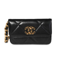 Chanel Black Quilted Lambskin  19 Mini Coin Purse With Chain Handbag fv