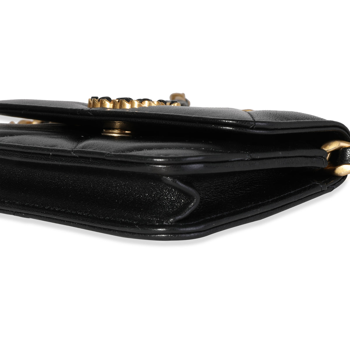 Chanel Black Quilted Lambskin  19 Mini Coin Purse With Chain Handbag stamp