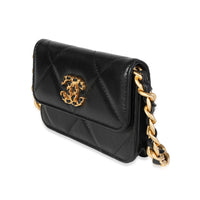 Chanel Black Quilted Lambskin  19 Mini Coin Purse With Chain Handbag sv