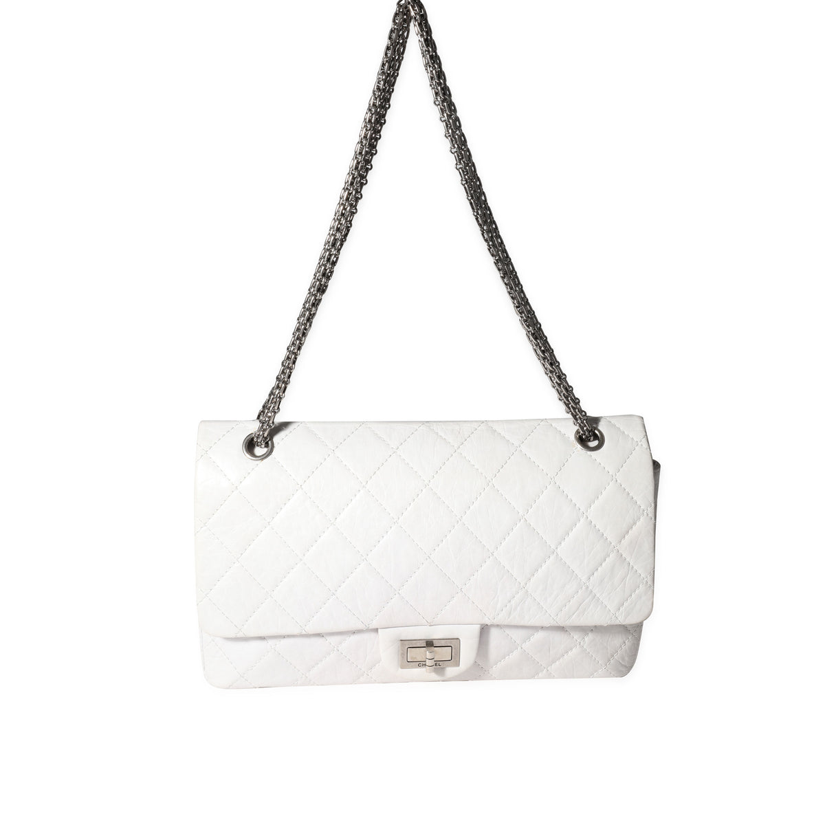 Chanel White Aged Calfskin Quilted 2.55 Reissue 227 Flap Handbag bv