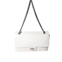 Chanel White Aged Calfskin Quilted 2.55 Reissue 227 Flap Handbag bv