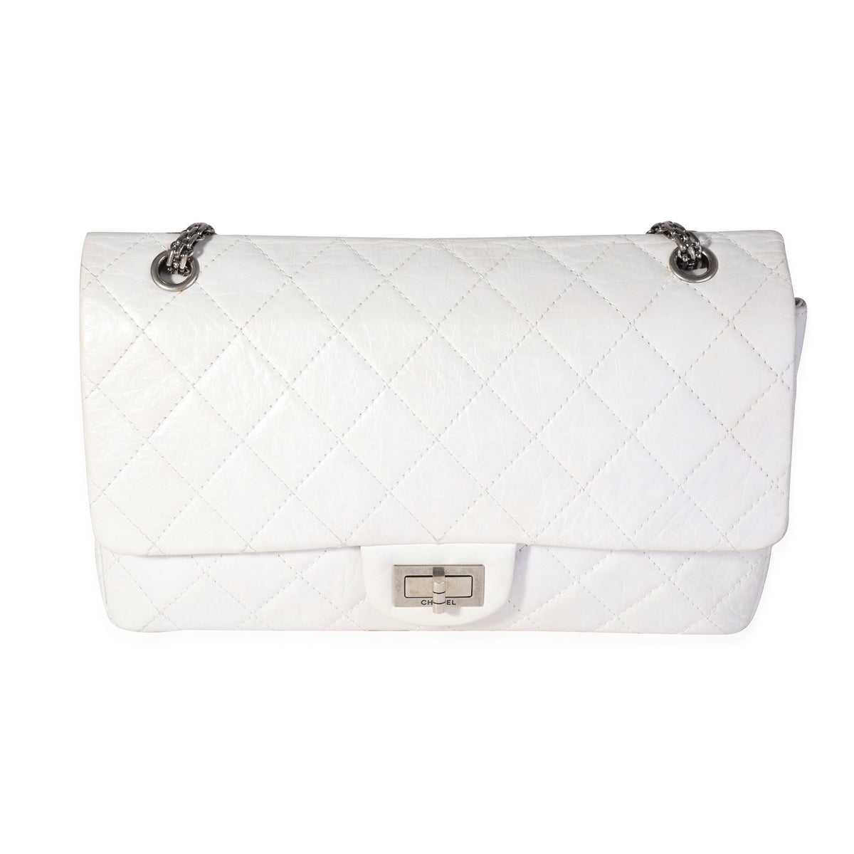 Chanel White Aged Calfskin Quilted 2.55 Reissue 227 Flap Handbag fv