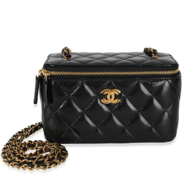 Chanel Black Quilted Shiny Lambskin CC Small Vanity Case With Chain Handbag id